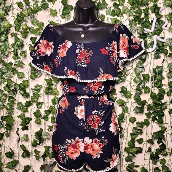J for Justify Pants - 💎 J For Justify Blue White Tassel Floral Print Multi Color Romper💎